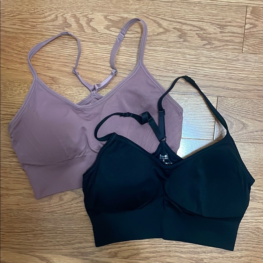 Women's Sports Bra Set of 3, Size S - Black, White, Mauve